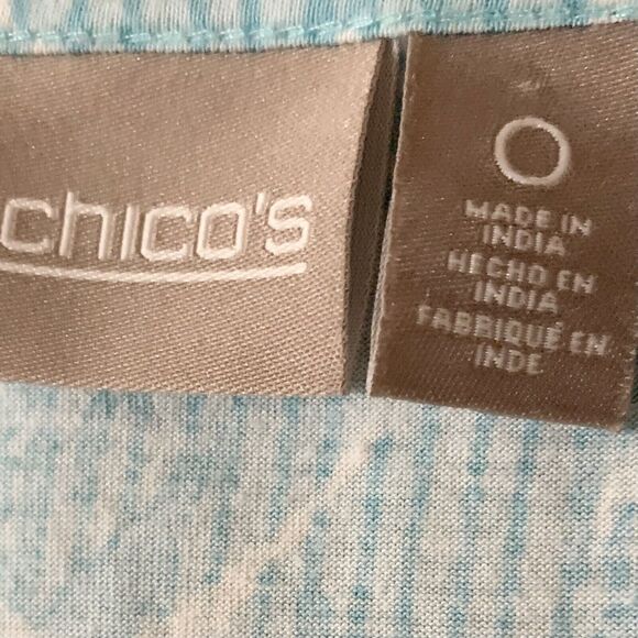 Chico's Blouse Sz 0 (Small) Aqua Blue Floral Tunic Soft Asymmetrical Beachy - Picture 6 of 15